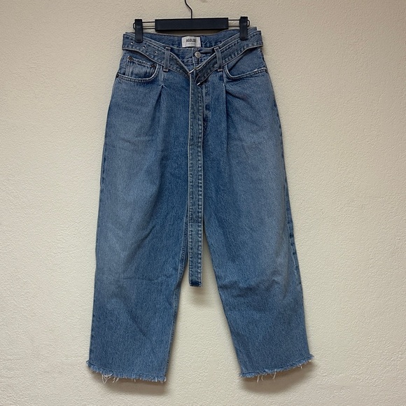 Agolde Denim - Agolde womans belted Blue Boyfriend wide leg Capri Jeans size 27